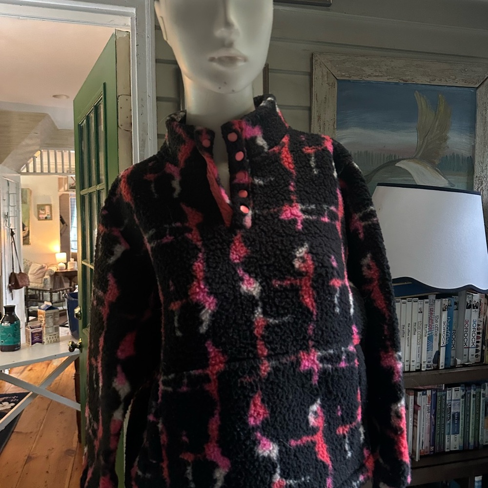 Gap Kids Black and Pink Textured Teddy Jacket